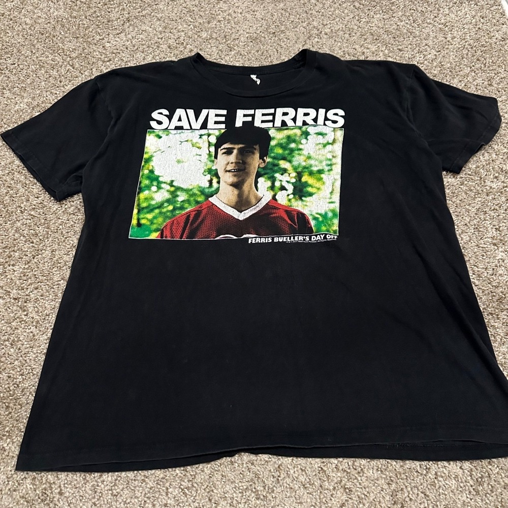 Ferris Buellers Day Off Mens XL Black Save Ferris Preowned Graphic Tee Cracking